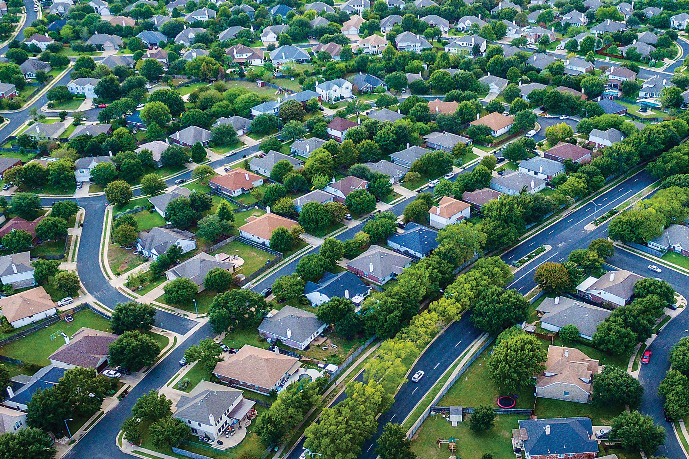 Aerial view of Baseball Field in a quite suburban neighborhood