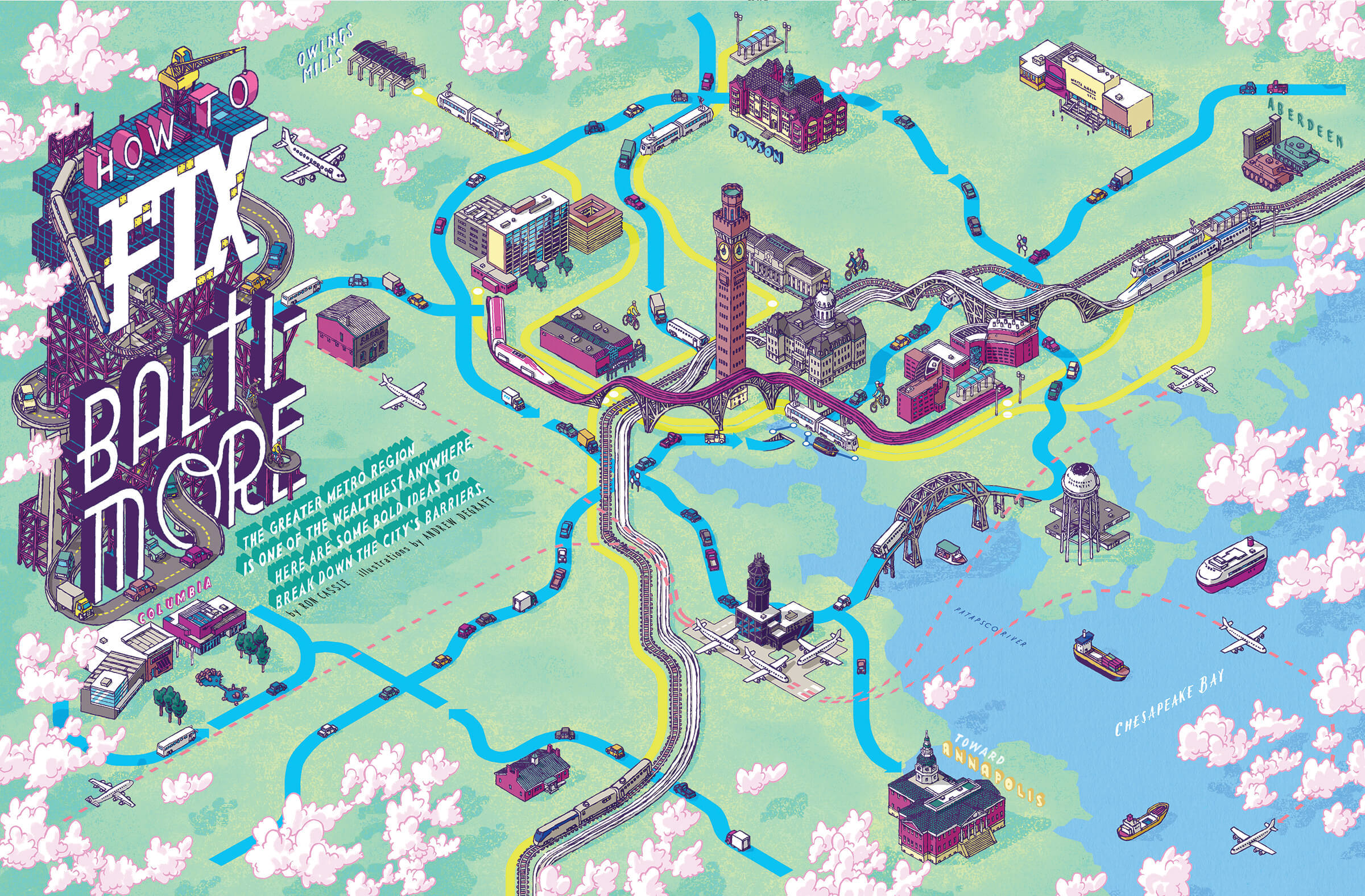 A map of Baltimore illustrated by Andrew DeGraff.