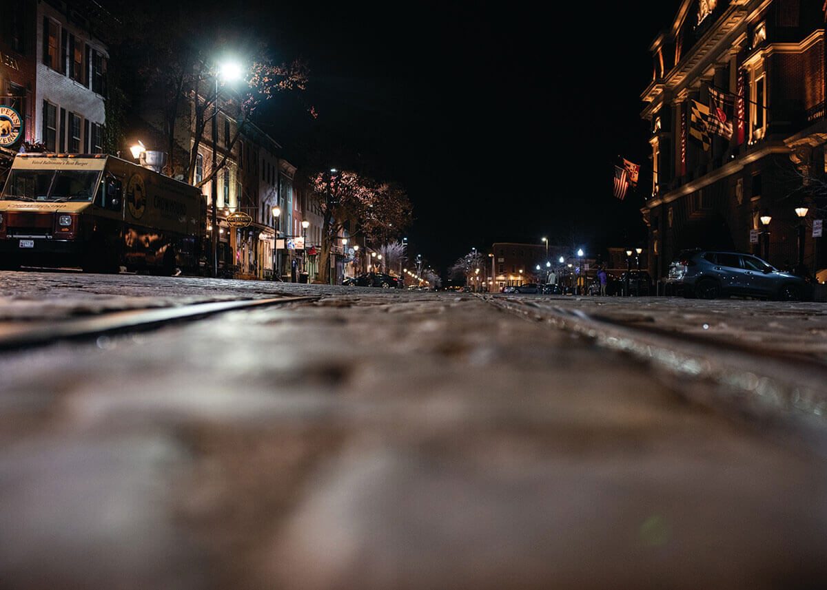 A picture of an An Empty Thames Street in Fells Point.