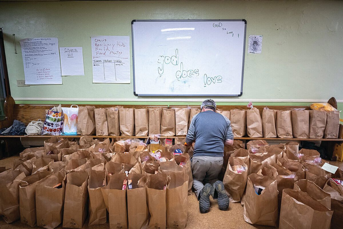 A picture Food Drive Preparation at the Stillmeadow Community Fellowship in Southwest Baltimore.