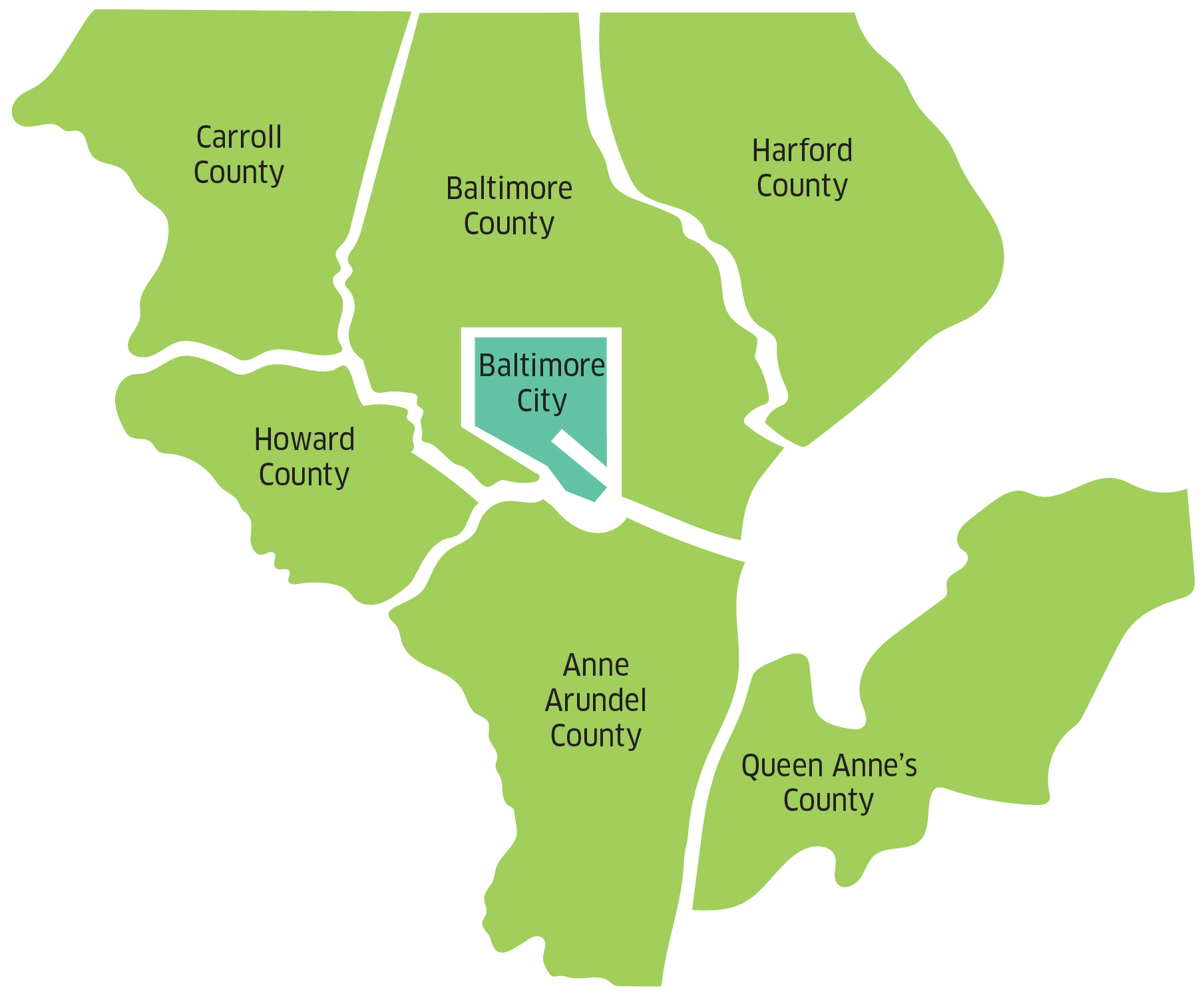 A map of Baltimore and its counties.