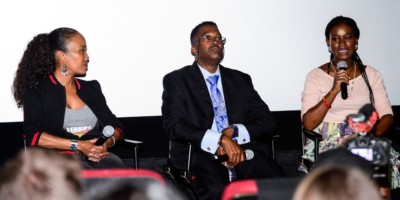  Baltimore Rising director Sonja Sohn with Lt. Colonel Melvin Russell and Mikayla Gilliam-PriceHBO